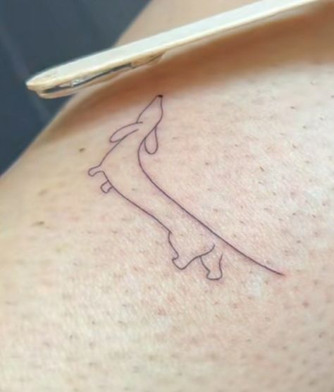 Wiener Dog Tattoo, Daschund Tattoo, Real Tattoos, Dachshund Tattoo, Real Tattoo, Aesthetic Boy, Tattoo Outline, Dog Tattoo, Small Tattoo