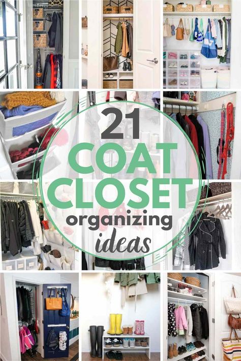 Need a better system for organizing your coat closet? Check out these 21 genius coat closet organizing ideas now! Organize Small Coat Closet, Front Door Closet Organization, Front Closet Organization, Small Entry Closet, Entry Closet Organization, Coat Closet Storage, Hall Closet Organization, Coat Closet Makeover, Coat Closet Ideas