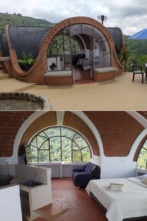 Dome Home Airbnb Rental in Colombia Flaunts Curved Archways Monolithic Dome Interior, Brick Dome Architecture, Weird Architecture Unusual Homes, Firmament Dome Earth, Geometric Dome Greenhouse, Cali Colombia, Forest Cabin, Airbnb Rentals, Dome Home