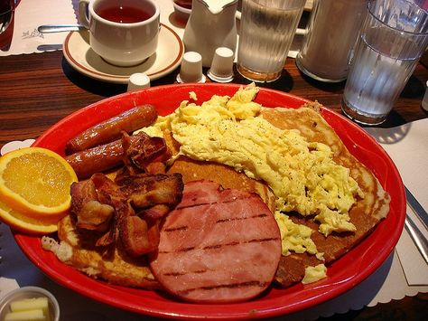 The Lumberjack Breakfast - a Canadian breakfast of gargantuan proportions with every meat available thrown on Lumberjack Breakfast, Canadian Breakfast, Scalloped Potatoes Au Gratin, Bake Breakfast, Eggs Potatoes, Restaurant Foods, Beef Pot Pies, Log Projects, Story Lines