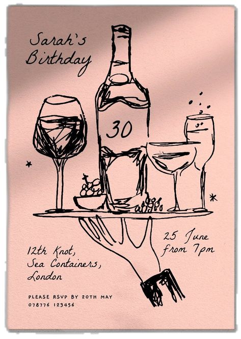 Birthday Theme 20 Years, Quirky Birthday Invite, Invite Design Birthday, 25 Birthday Invitations, 21st Birthday Template, 20 Birthday Invitation, Creative Birthday Invitations, Birthday Postcard Design, Drinks Invitation