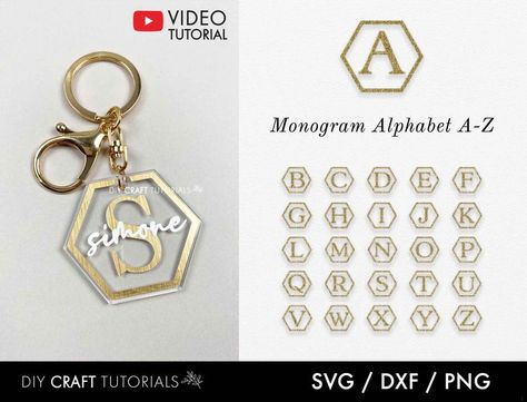 Hexagon Keychain, Svg Keychain, Keychain Patterns, Diy Keychains, Paper Rose Template, Keychain Svg, 3d Paper Flowers, Alphabet Monogram, Svg Monogram