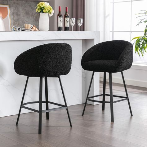 Corrigan Studio® Swivel 25.6" Counter Stool - Wayfair Canada Counter Stools With Backs, Barrel Bar, Stools For Kitchen Island, Bar Stools With Backs, Swivel Counter Stools, Sherpa Fabric, Bar Stool Chairs, Stools With Backs, Counter Height Bar