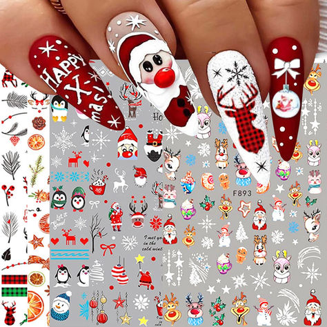 Perfect Nail Sticker Set: 10 sheets stickers are the perfect fashion accessories.Large number of different patterns for you to use and replace in daily life, nail decals are full of sensuality and elegance, Various charming patterns bring you a different mood.#ad Holiday Nails Diy, Snowman Nails, Christmas Nail Stickers, Unghie Nail Art, Nail Art Stickers Decals, Holiday Nail Art, Nail Supplies, Winter Nail Art, Diy Nail Art