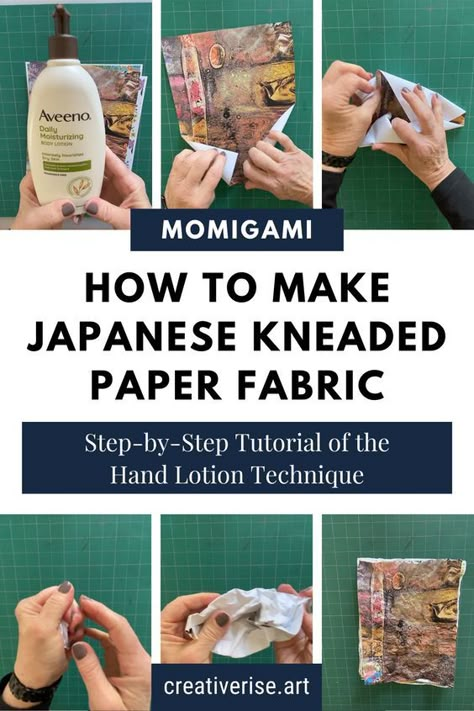 How to make Japanese Kneaded Momigami paper fabric. This short and quick tutorial is done with the hand lotion technique. Create fun and usable paper fabric for your next creative project. How To Turn Paper Into Fabric, Paper Fabric How To Make, Printer Paper Origami, Sewing On Paper Art, Momigami Tutorial, Paper Yarn Projects, Japanese Paper Crafts, Momigami Projects, Momigami Paper Art