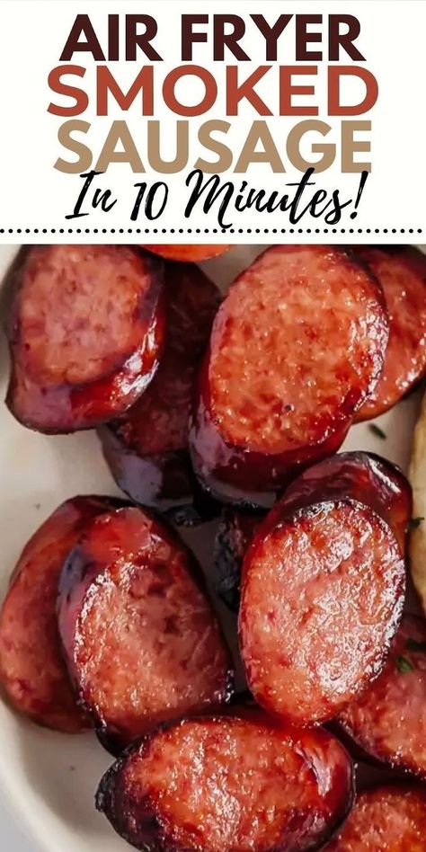 Whether its smoked sausage or kielbasa, it can easily be cooked in an air fryer or Ninja Foodi in just 10 minutes! Use for sandwiches, rice bowls, or serve with pierogies! Sausage Recipes For Dinner Air Fryer, How To Cook Sausage Links In Air Fryer, Smoked Sausage Recipes Breakfast, Link Sausage In Air Fryer, Air Fry Smoked Sausage, Eckrich Sausage In Air Fryer, Air Fryer Smokies, Smoked Sausage In The Air Fryer, Cooking Smoked Sausage