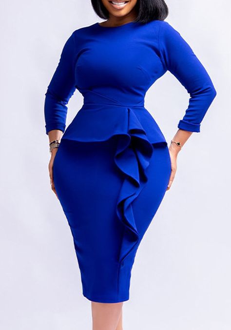 Royal Blue Church Dress, English Wears, Long Sleeve Pencil Dress, Corporate Outfit, Outfit Tutorial, Official Dresses, Chic Winter Style, Dresses Sewing, Church Attire