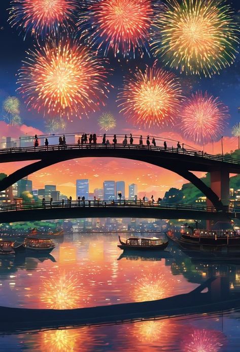 Fireworks festival Sumida Check more: https://paintlyx.com/fireworks-festival-sumida/ Fireworks Festival, Fireworks, Rainbow, Festival, Quick Saves