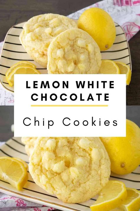 I am a lemon lover and lemon desserts are my weakness! These lemon white chocolate chip cookies are my new favorite! Who wouldn't love a soft, chewy lemon cookie that was quick and easy to make as well as packed with lemon flavor and sweet white chocolate! Lemon White Chocolate Chip Cookies, White Choc Chip Cookies, White Chocolate Chips Recipes, Lemon White Chocolate, Lemon Cookies Easy, Cookies Lemon, Lemon Drop Cookies, Lemon Cookie, Fancy Desserts Recipes