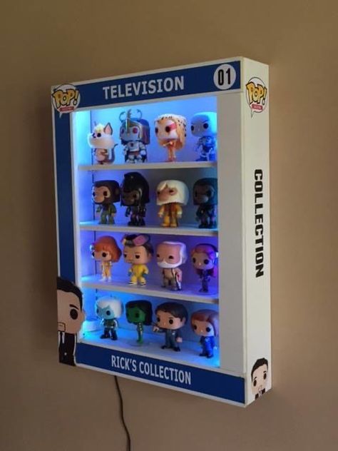 Funko Pop Shelf Ideas, Pop Vinyl Display, Funko Display Ideas, Funko Pop Display Ideas, Funko Pop Shelves, Modern Man Cave, Funko Pop Display, Zimmer Diy, Nerd Room