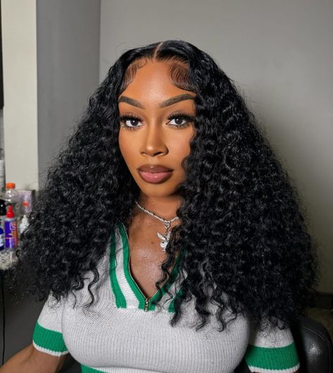 Black Lace Wig, Deep Wave Wig, Curly Lace Wig, Frontal Wig Hairstyles, Curls For The Girls, Wig Styling, Colored Curly Hair, Wave Wig, 100 Human Hair Wigs