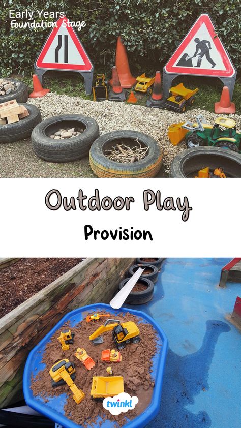 Enhance your outdoor play space with tyres to create a fun construction area. Click for more. Thanks to Catherine Estelle Bird & Zoe Clark Outdoor Eyfs Activities, Outdoor Eyfs Area, Outdoor Construction Area Eyfs, Outdoor Area Eyfs, Outdoor Construction Area, Eyfs Outdoor Area On A Budget, Construction Play Area, Childminding Ideas, Eyfs Outdoor