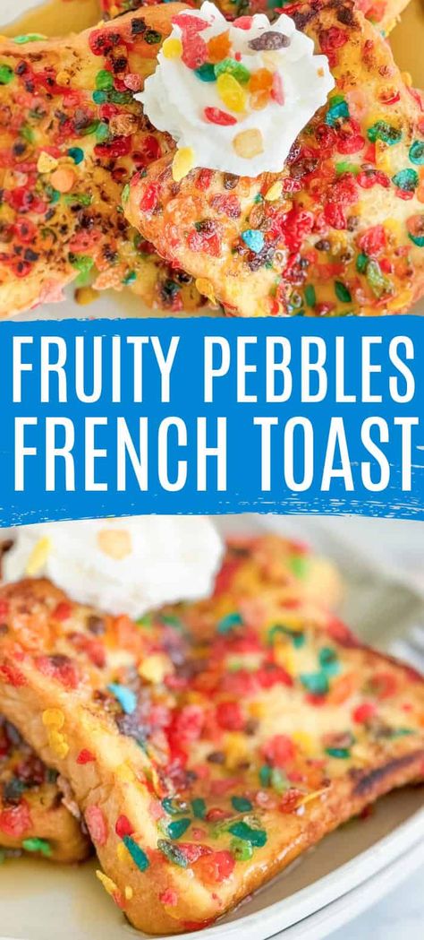 Crunchy, sweet, and bursting with color! Our baked Fruity Pebbles French Toast is a fun meal that combines two breakfast favorites: Fruity Pebbles cereal and classic French Toast. You can have this delicious dish on the table in less than 30 minutes! Fruity Pebbles French Toast, Plan 2025, Breakfast Favorites, Fruity Pebbles Cereal, Pebbles Cereal, Easy Breakfast Brunch, Slow Cooker Creamy Chicken, Buttermilk Pancakes Fluffy, Breakfast Enchiladas