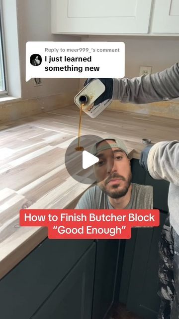 Remodel School on Instagram: "Good is the enemy of great, but perfect is the enemy of done. How do you finish butcher block good enough? Take a look.  #butcherblock #kitchenhacks #kitchenremodel #kitchenrenovation #diwhy #diyproject #homeimprovement" Staining Butcher Block, Boos Butcher Block, Butcher Block Countertops Kitchen, Butcher Block Countertops, Good Enough, Butcher Block, Law Firm, Kitchen Hacks, Kitchen Renovation