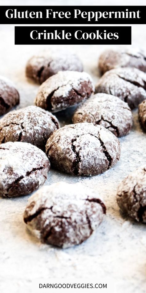 This holiday Vegan Gluten Free Peppermint Mocha Crinkle Cookie recipe has fudgy brownie textured centers and crisp cookie edges! Made with two types of chocolate! Perfect for Thanksgiving & Christmas! Crinkle Cookies Gluten Free, Dairy Free Cookie, Traditional Christmas Cookies, Dairy Free Brownies, Crinkle Cookies Recipe, Chocolate Crinkle, Dairy Free Cookies, Cookies Gluten Free, Fudgy Brownie