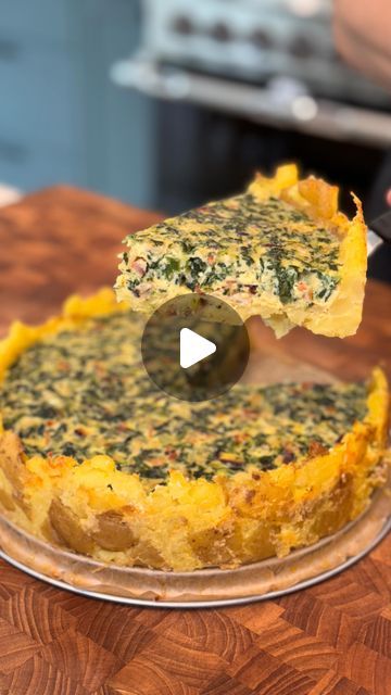 Bobby Parrish aka FlavCity on Instagram: "Bacon and Spinach Breakfast Quiche with a Potato Crust

Ingredients:
1.5 lb small potatoes
Salt & Pepper
6 strips bacon
1 small onion, diced
3 cloves garlic, finely chopped
8-10 oz frozen spinach (thawed and liquid squeezed out)
6 eggs 
1/2 cup whole milk
Parmesan, grated finely

Directions:
Preheat oven to 350F. 
Add the potatoes to a pot of boiling water and add a generous pinch of salt. Let it cook for 10-12 minutes. Then take a spring form pan, line the bottom with parchment paper, and drizzle some olive oil on the bottom then spread that around. Take the potatoes and dump them into the pan. Then take a small cup and gently press down on the potatoes to smash them. Creating one even layer of potatoes all around the bottom and about 1-1.5 inches Potato And Leek Quiche, Bobby Parrish Recipes, Potato Bacon Quiche, Quiche Potato, Potato Crusted Quiche, Quiche With Potato Crust, Potato Crust Quiche, Spring Form Pan, Bobby Parrish