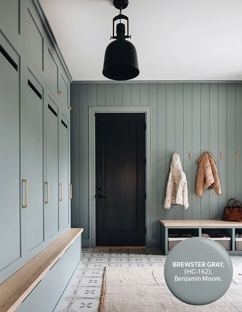 Kaufmann House, Mudroom Cabinets, Blue Gray Paint Colors, Kate Marker Interiors, Blue Gray Paint, European Farmhouse, Mudroom Design, Blue Paint Colors, Grey Paint Colors