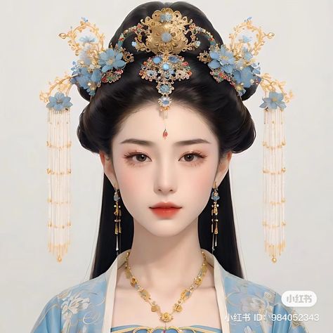 Traditional Chinese Makeup Look, Hanfu Makeup, Chinese Headdress, Chinese Princess Dress, Ariana Grande Hair, Hanfu Hair, Chinese Fancy Dress, Hanfu Hairstyles, Traditional Asian Dress