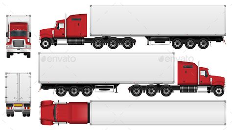 Big truck with trailer vector template. Semi truck isolated on white background. All elements in groups on separate layers. Availa Semi Trucks Interior, Hot Wheels Storage, Mobil Rc, Paper Model Car, Semi Trailer Truck, Automobile Engineering, Cargo Ship, Trailer Truck, Truck Coloring Pages