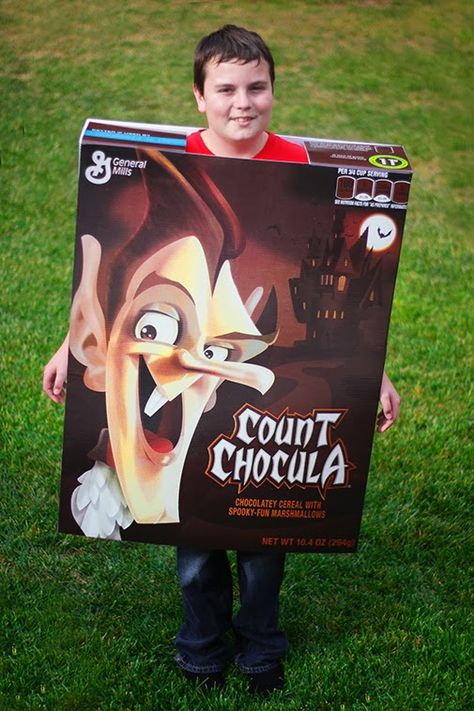 I'm a child of the 1970's so, I pretty much grew up on sugary cereals. I loved Captain Crunch and Quisp and Cocoa Pebbles. But the Hallowe... Count Chocula Cereal, Cocoa Pebbles, Boxing Halloween Costume, Count Chocula, Captain Crunch, Box Costumes, Diy Costumes, Costume Ideas, Halloween Fun