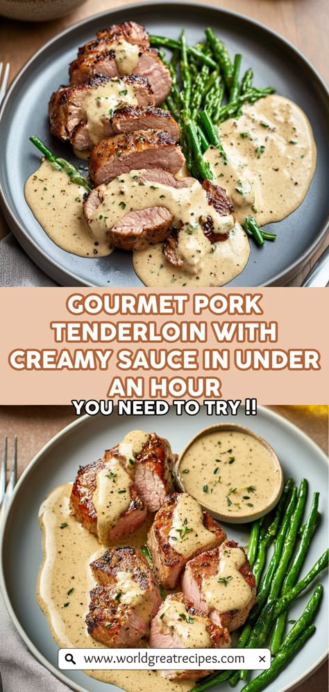 Create a gourmet experience at home with this simple yet stunning Best-Ever Pork Tenderloin with Dijon Cream Sauce recipe. In under an hour, you can prepare a meal that rivals your favorite restaurant dishes! The combination of juicy pork tenderloin and a rich, creamy Dijon sauce brings sophistication to any table. Perfect for date nights or impressing guests, this easy pork recipe makes it simple to enjoy fine dining without the hassle. Sauce For Pork Tenderloin, Easy Pork Recipe, Creamy Dijon Sauce, Fine Dining Dishes, Best Pork Tenderloin Recipe, Holiday Finger Foods, Dijon Cream Sauce, Recipes Using Pork, Christmas Appetizer Recipes