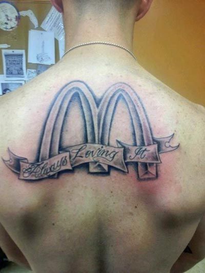 mcdonalds logo back tattoo  #mcdonaldstattoo #tattoo #funny #lol #mcdonalds  #jobs #careers #fastfood #teachers #stayathome #kids #parenting #homeschool Dumbest Tattoos, Mc Do, Horrible Tattoos, Food Tattoos, Tattoo Fails, Weird Tattoos, Bad Tattoos, Horror Tattoo, Funny Tattoos