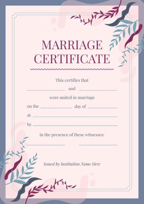 Hand-drawn Leaves Institution Marriage Certificate Marriage Certificate Design, Marriage Certificate Template, Eid Images, Drawn Leaves, Hand Drawn Leaves, Wedding Certificate, Business Card Design Creative, Gift Certificate Template, Marriage Certificate