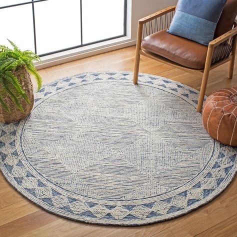 Dakota Fields Cody Handmade Tufted Wool Ivory/Navy Rug & Reviews | Wayfair Bedroom Accent Rug, Blue Round Rug, Abstract Rugs, Kitchen Area Rugs, Modern Wool Rugs, Modern Contemporary Style, Rug Direct, Navy Rug, Navy Area Rug