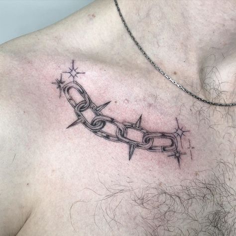 Spiked Chain Tattoo, Chain Link Heart Tattoo, Chain Link Drawing, Heart Chain Tattoo, Ball And Chain Tattoo, Chain Link Tattoo, Chain Tattoo Design, Chain Drawing, Collar Bone Tattoo For Men