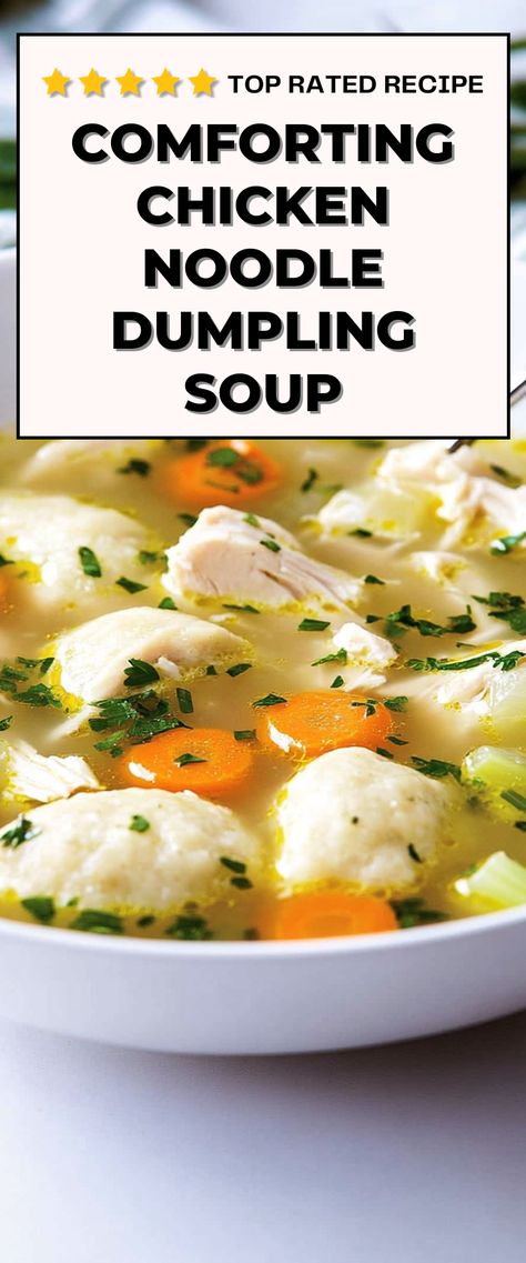 Image for Chicken Noodle Dumpling Soup Chicken Noodle And Dumplings, Chicken Noodle Soup With Dumplings, Noodle Dumpling Soup, Drop Dumplings, Easy Dumplings, Chicken Dumpling Soup, Soup Lovers, Low Fat Chicken, Dumpling Soup