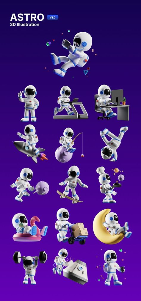 Astro 3D Illustration Space 3d Illustration, Character Design Astronaut, Astro Illustration, Astronaut Character Design, Space Websites, Cookie Character, Astronaut Mascot, Astronaut Character, 3d Astronaut