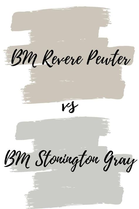 Revere Pewter vs. Stonington Gray. Find out how these two super popular Benjamin Moore grays compare to one another. Benjamin Moore Beach Glass, Benjamin Moore Stonington Gray, Popular Grey Paint Colors, Benjamin Moore Balboa Mist, Benjamin Moore Edgecomb Gray, Benjamin Moore Grey Owl, Balboa Mist, Coventry Gray, Stonington Gray