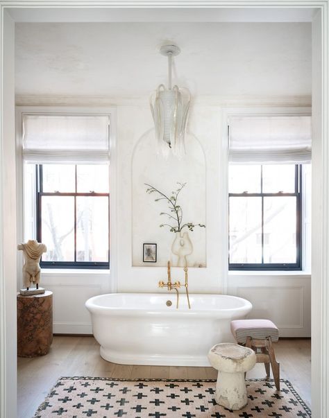 Inside Interior designer Athena Calderone’s Stunning Brooklyn home Steel Frame Doors, Parlor Floor, Venetian Plaster Walls, Athena Calderone, Brooklyn Brownstone, Inside Interiors, White Oak Floors, Contemporary Chandelier, Chandelier In Living Room