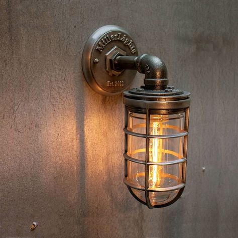 Outdoor Porch Lights, Nautical Lighting, Cage Light, Steel Cage, Porch Light, Entryway Lighting, Industrial Wall Lights, Front Entrance, Industrial Wall