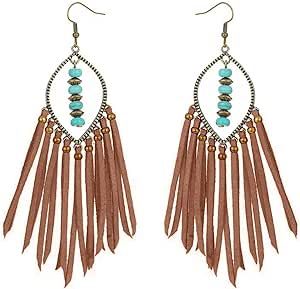 Fringe Leather Earrrings Western Boho Leather Earrings for Women Cowgirl Tassel Earrings for Women Turquoise Earrings Leather Fringe Statement Dangle Earrings for Women Western Jewelry Earrings Western, Boho Leather, Western Leather, Western Jewelry, Leather Fringe, Turquoise Earrings, Leather Earrings, Tassel Earrings, Earrings For Women