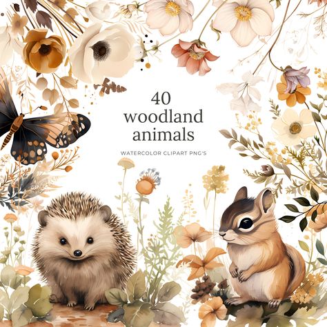 Cute Forest Animals Illustration, Forest Animals Illustration, Watercolor Woodland Animals, Jungle Animal Art, Woodland Illustration, Woodland Clipart, Animals Watercolor, Preschool Planning, Woodland Bear