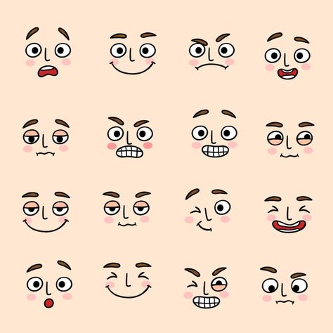 Inkblot Cartoon, Cartoon Icons Mood, Cute Cartoon Faces, Cartoon Faces Expressions, Funny Cartoon Faces, Emotion Faces, Cartoon Expression, Zestaw Ikon, Free Icon Set