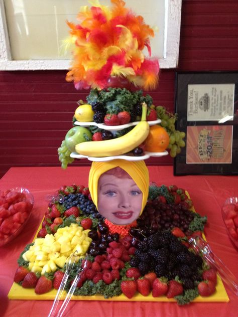 I Love Lucy Themed Fruit Platter with chocolate fountain Surprise Party Ideas For Mom, Fruit Platter With Chocolate, I Love Lucy Bridal Shower Ideas, I Love Lucy Centerpieces, I Love Lucy Theme Party Ideas, I Love Lucy Party Decorations, I Love Lucy Decorations, I Love Lucy Party Ideas, I Love Lucy Birthday Party Theme