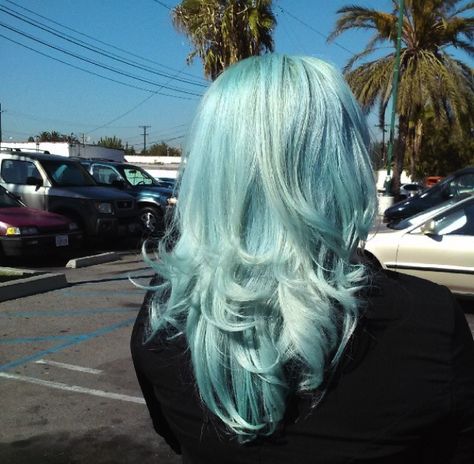 Light blue sea foam green-ish hair - love it Sea Foam Hair Color, Long Teal Hair, Light Teal Hair Color, Green Blue Hair Dye, Sea Foam Hair, Sea Hair Color, Light Blue And Purple Hair, Light Blue Hair Aesthetic, Greenish Blue Hair