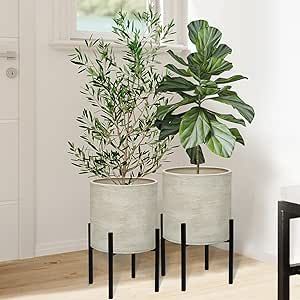 ARNIS Modern Plant Pots, Indoor Large Planters with Stand, Decorative Planters, Metal Pots with Drainage Holes for Living Room, Office, Garden or Balcony, 8.25 &10.5 Inch, Dirt Indoor Planter Decor, Planter Stand Indoor, Modern Plant Pots, Minimal Fall Decor, Large Outdoor Planters, Pots Set, Large Plant Pots, Modern Plant Stand, Office Garden