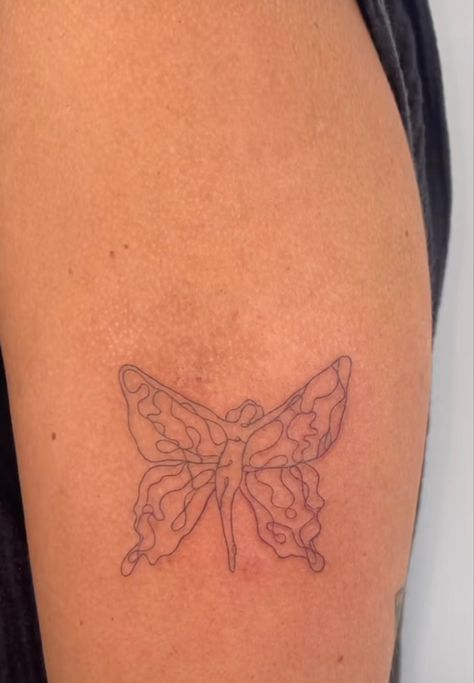 Fairy With Butterfly Wings Tattoo, Artsy Butterfly Tattoo, College Tattoos Ideas, Funky Butterfly Tattoo, Butterfly Fairy Tattoo, Fairy Butterfly Tattoo, Butterfly Wings Tattoo, Butterfly Wing Tattoo, Fairy Tattoo