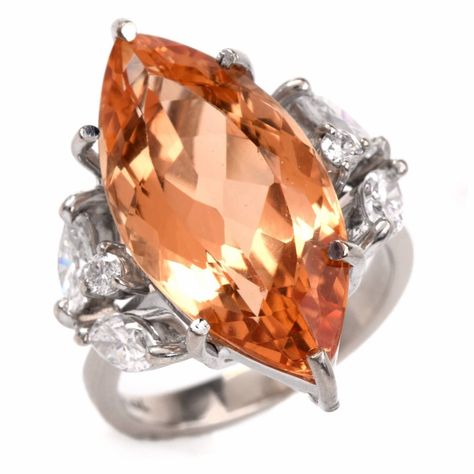 Formal Orange Topaz Ring With Diamond, Luxury Vintage Topaz Jewelry, Luxury Orange Topaz Ring, Imperial Topaz Ring, Topaz Cocktail Ring, Golden Yellow Color, Ruby Rings, Vintage Cocktail Ring, Imperial Topaz