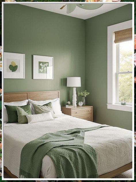 Looking to revamp your space? Check out these stunning bedroom decor ideas that will transform your room into a cozy haven. From modern minimalism to boho chic, find inspiration to create your dream bedroom. Elevate your space with these stylish decor tips and make your bedroom the ultimate retreat. Bedroom Inspo Green, Green Bedrooms, Green Wall Design, Wall Colours, Sage Green Bedroom, Log Cabin Decor, Interior House Colors, Sleeping Room, Green Bedroom