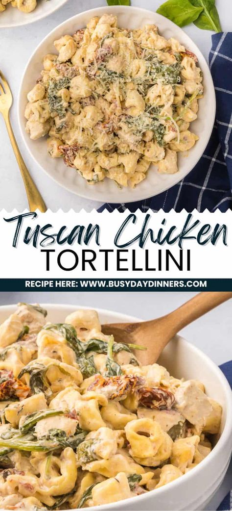 Tuscan Chicken Tortellini, Chicken Cheese Tortellini, Tortellini Recipes Crockpot, Crockpot Tuscan Chicken, Slow Cooker Tuscan Chicken, Crock Pot Tortellini, Quick Crockpot Meals, Cheese Tortellini Recipes, Tortellini Recipe