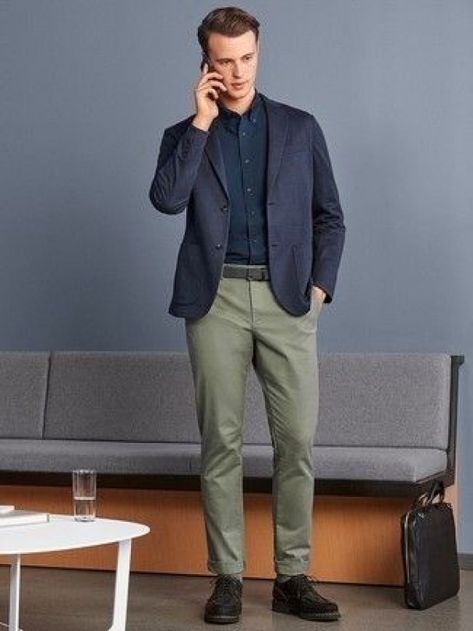 Dark Green Chinos for Men | Men's Fashion #men'scasualshoes #men's #casual #shoes #navy #blazers Green Chino Outfit Men, Olive Pants Outfit, Casual Wedding Suit, Chinos Men Outfit, Olive Chinos, Blazer Street Style, Olive Pants, Pants Outfit Men, Green Chinos