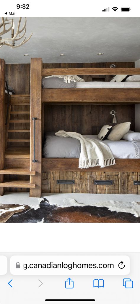 Mountain Bunk Beds, Mountain Home Bunk Room, Bunk Room Mountain House, Bunkbed Ideas, Mountain House Bunk Beds, Lodge Bunk Beds, Bunk Bed Room Ideas, Cabin Bunk Room, Cabin Queen Bunk Beds