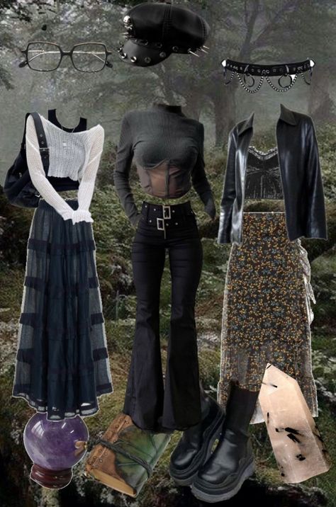 Witch Aesthetic Outfit Winter, Goth Witch Outfits Aesthetic, Southern Witch Outfits, Goth Witch Aesthetic Outfit, Baggy Witch Outfit, Goth Hippy Aesthetic, Whismgothic Aesthetic Outfits, Witchcore Fashion Casual, 90 Witch Aesthetic