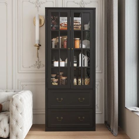 Wildon Home® Micheal Dining Cabinet & Reviews | Wayfair 4 Tier Shelf, Fine Dinnerware, Doors Modern, Dining Cabinet, Display Storage, Grey Wood, Glass Doors, Game Room Furniture, Mudroom Furniture