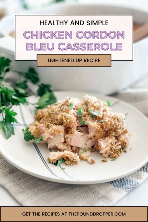 Chicken Cordon Bleu Casserole   via @pounddropper Weight Watchers Casserole, Pound Dropper, Chicken Cordon Bleu Recipe, Cordon Bleu Casserole, Weekly Dinner Menu, Chicken Cordon Bleu Casserole, Ww Recipe, Chicken Casseroles, Recipe Builder