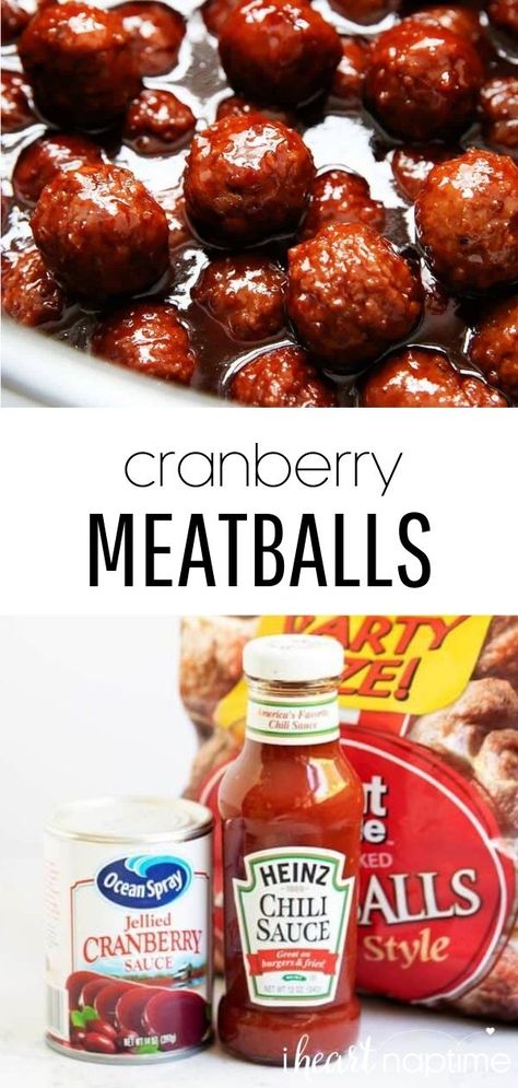 These mouthwatering cranberry meatballs made with cranberry and chili sauce are sweet and tangy with an intensely bold flavor. Made with only 3 ingredients, they are always a super simple crowd pleaser! #cranberry #cranberries #cranberrysauce #cranberrymeatballs #meatballs #meatballrecipes #crockpotmeatballs #slowcookermeatballs #crockpotrecipes #slowcookerrecipes #appetizers #easyappetizers #thanksgivingleftovers #recipes #iheartnaptime Meatballs Appetizer, Cranberry Meatballs, Appetizer Meatballs, Cranberry Recipes, Favorite Appetizers, Holiday Appetizers, Finger Food Appetizers, Christmas Cooking, Party Food Appetizers